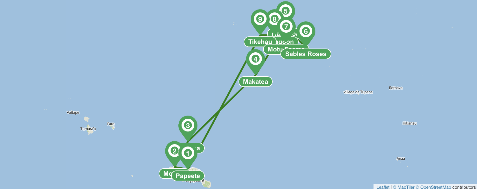 Itinerario de navegación de Papeete a Rangiroa